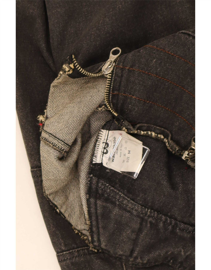 Giacca da motociclista in denim corto oversize da donna vintage UK 14 cotone nero medio