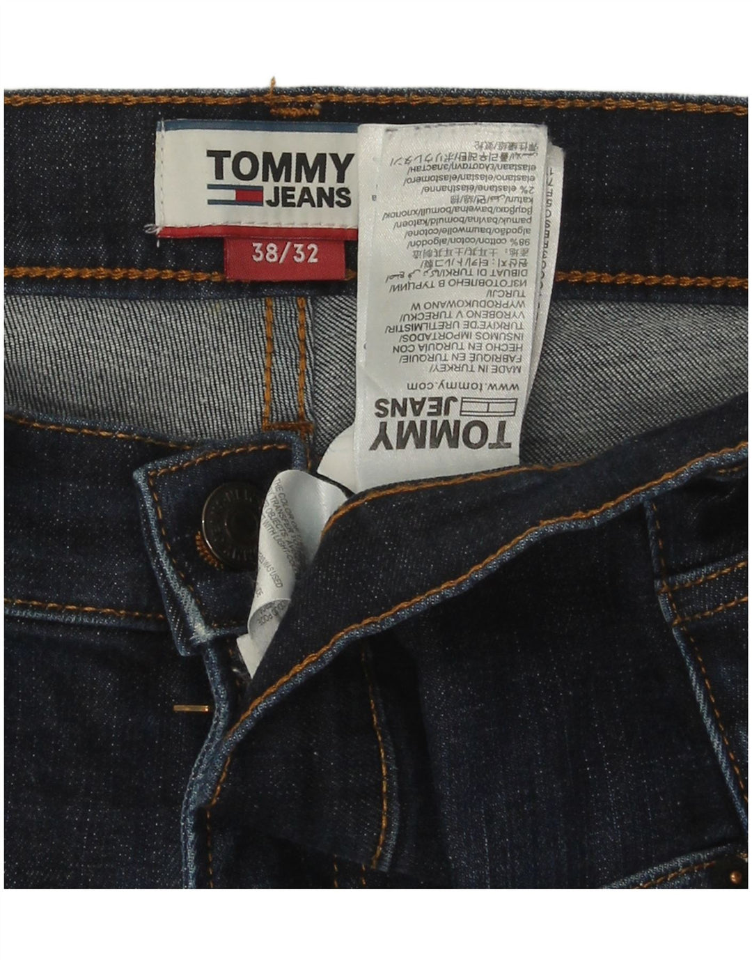 Jeans dritti da uomo Tommy Hilfiger W38 L32 cotone blu navy