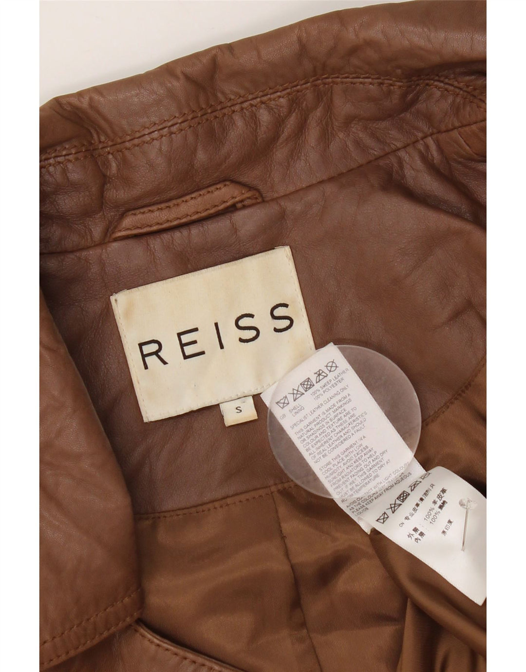 Giacca in pelle corta da donna Reiss UK 10 piccola in pelle marrone