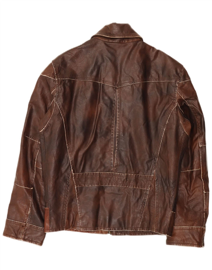 Giacca in pelle vintage da uomo UK 38 Patchwork marrone medio