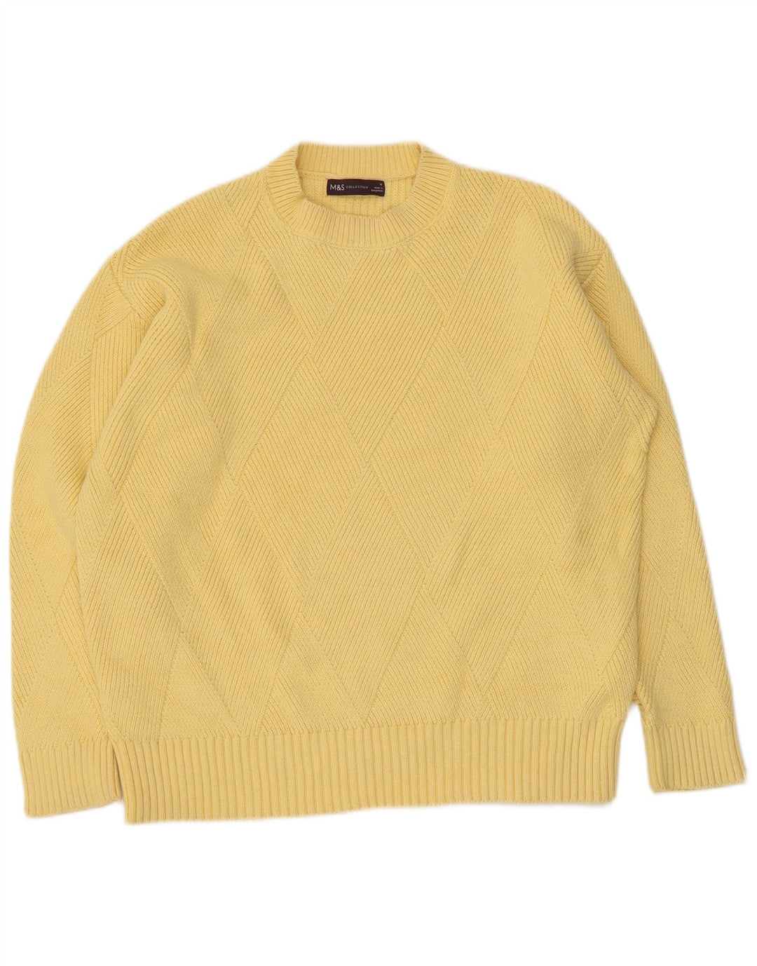 Maglione maglione girocollo da donna Marks & Spencer UK 14 cotone giallo medio