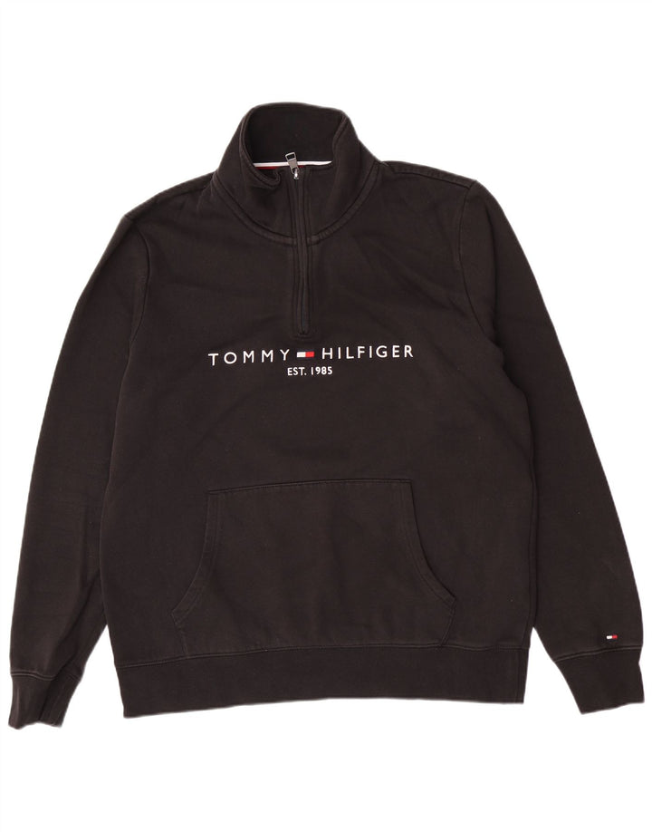 Tommy Hilfiger Felpa con collo con zip grafica da uomo Maglione cotone nero medio