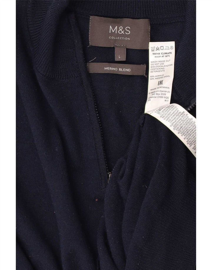 Maglione da uomo Marks & Spencer con zip e collo grande in acrilico blu navy