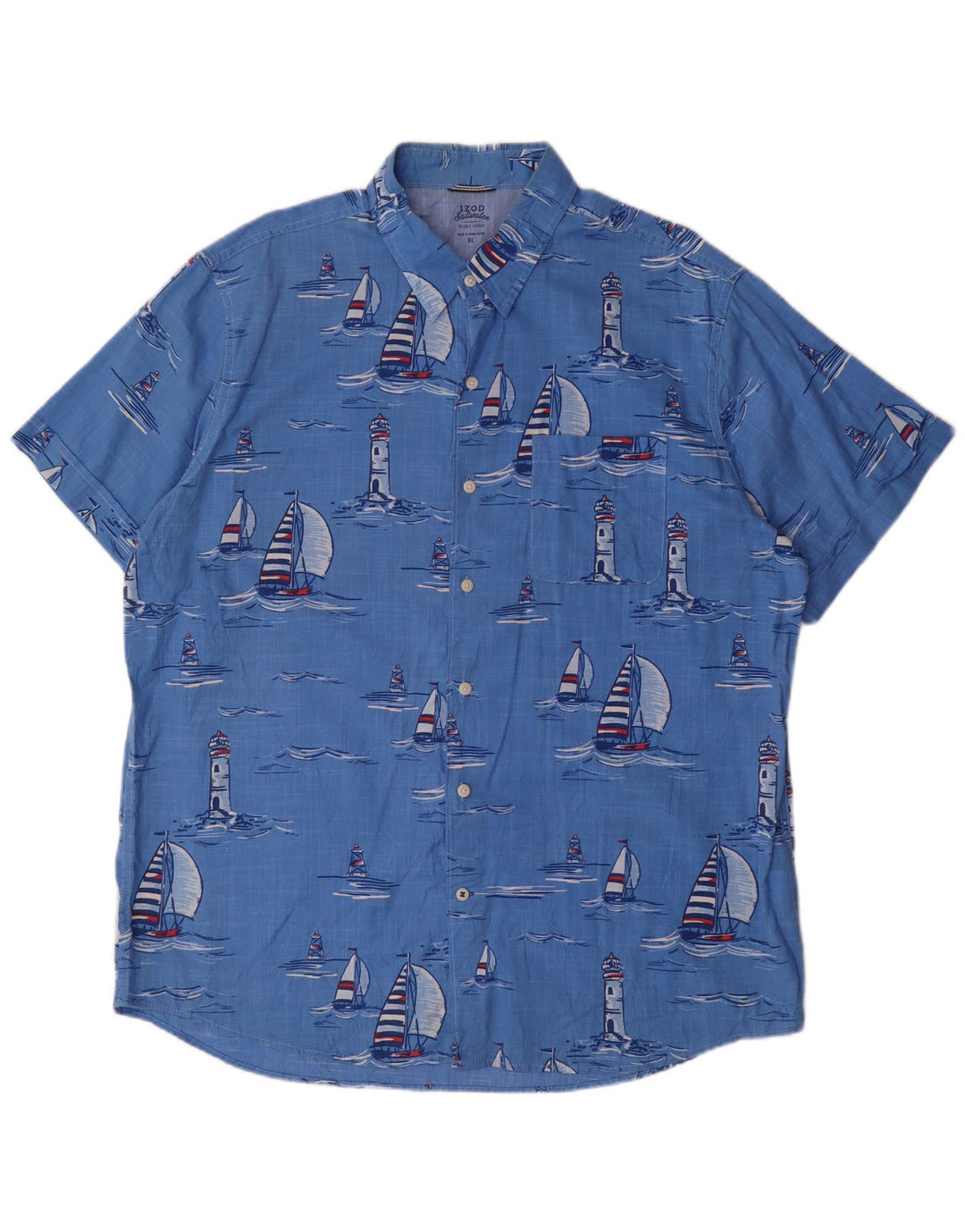 Camicia a maniche corte da uomo IZOD Salt Water XL in cotone blu hawaiano