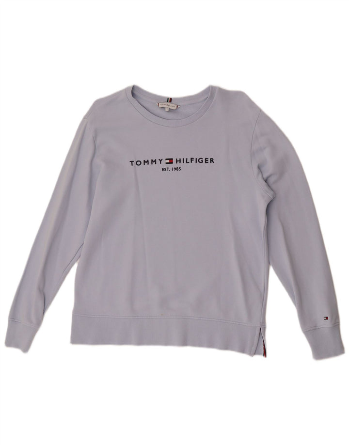 Felpa grafica da donna Tommy Hilfiger Maglione UK 14 Cotone blu medio