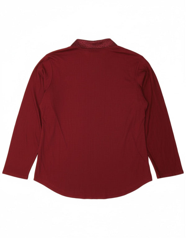 Top da donna VINTAGE a maniche lunghe UK 14 Grande floreale bordeaux