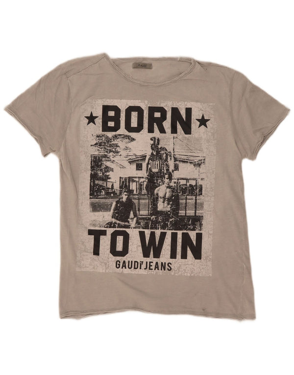 T-shirt grafica da uomo Gaudi Top in cotone grigio medio