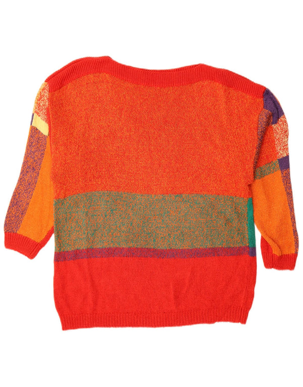Maglione maglione vintage da donna con scollo a barca UK 18 XL color block rosso