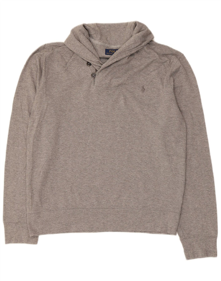 Polo Ralph Lauren Felpa da uomo con collo a scialle Maglione in cotone grigio medio