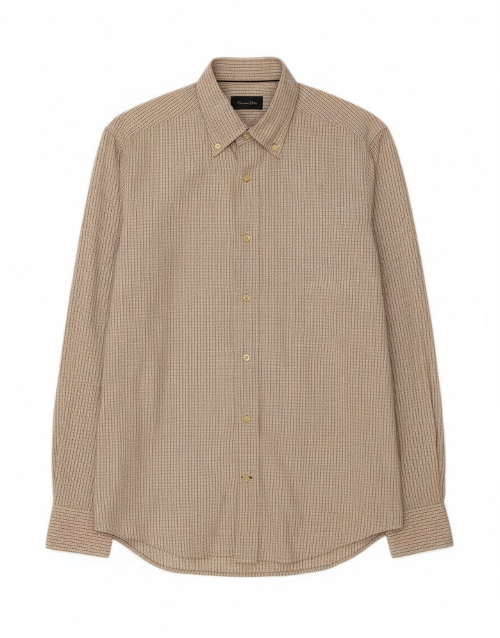 MASSIMO DUTTI Mens Shirt Medium Beige Check Cotton