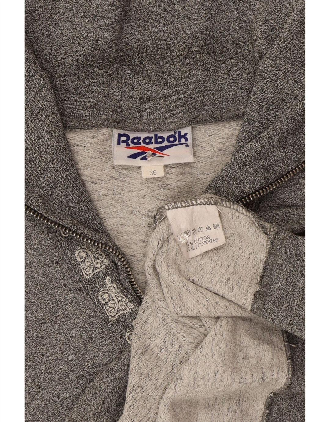 Felpa Reebok da donna oversize con collo con zip, maglione EU 36 piccolo cotone grigio