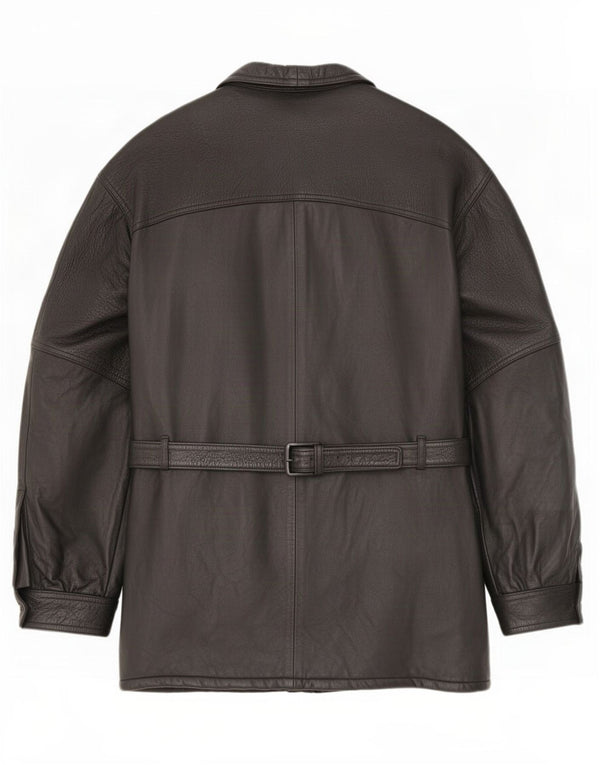 Cappotto in pelle vintage da uomo IT 54 2XL Nero