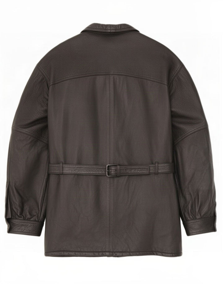 Cappotto in pelle vintage da uomo IT 54 2XL Nero