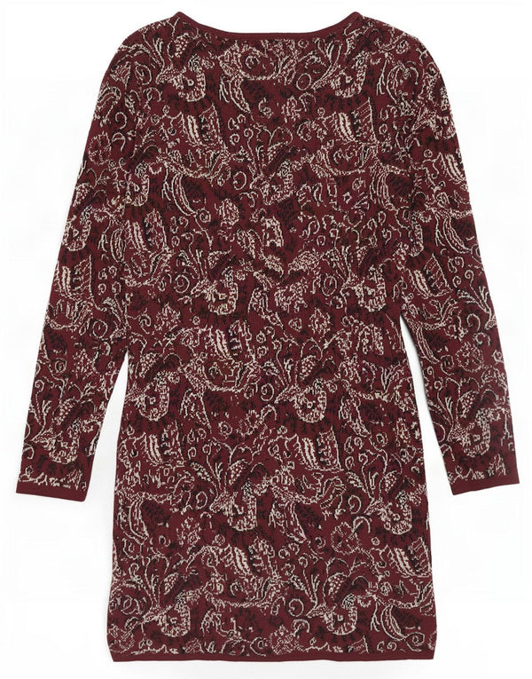 Abito maglione a maniche lunghe da donna Topshop UK 12 Borgogna medio floreale
