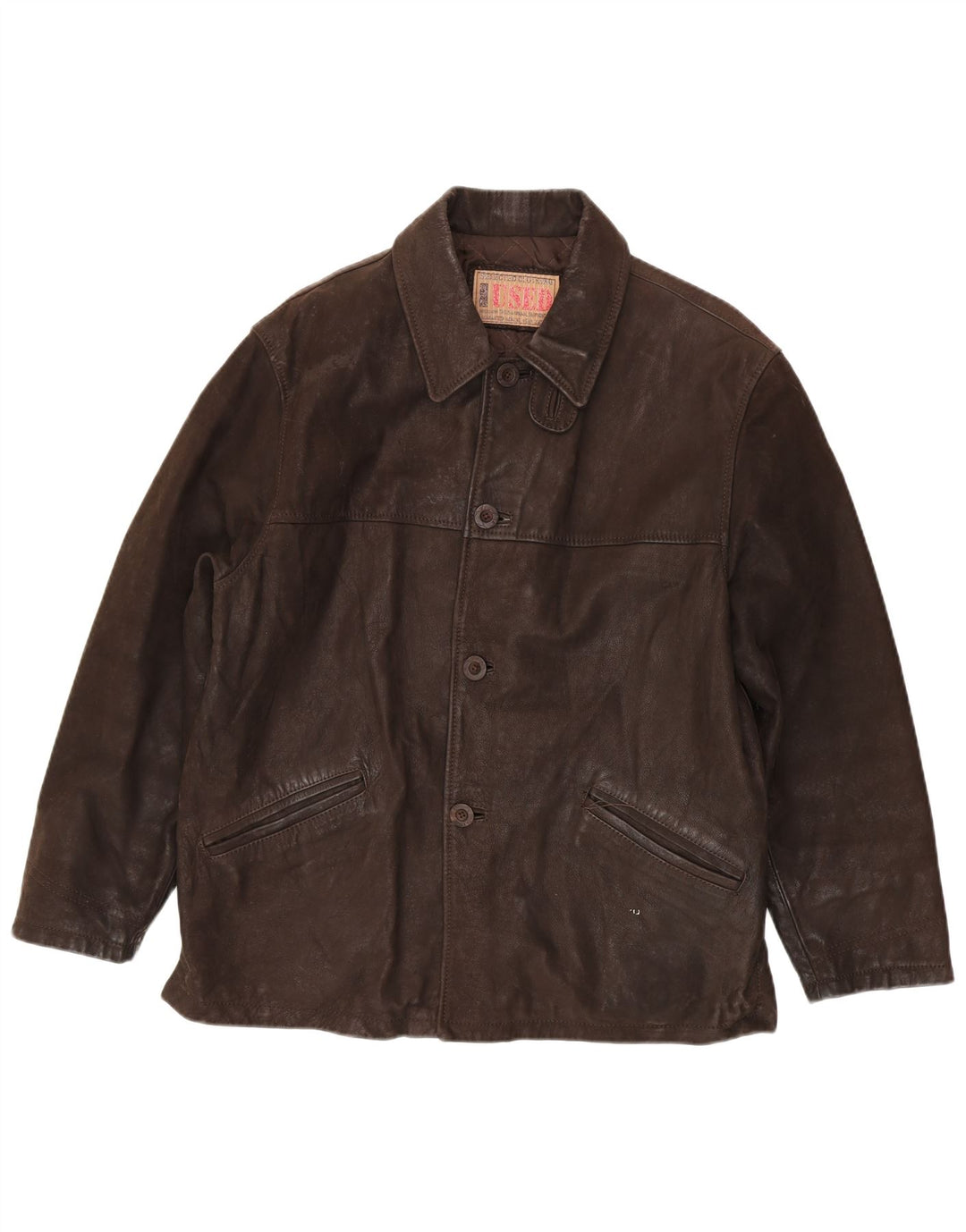Giacca in pelle vintage da uomo IT 48 Marrone medio