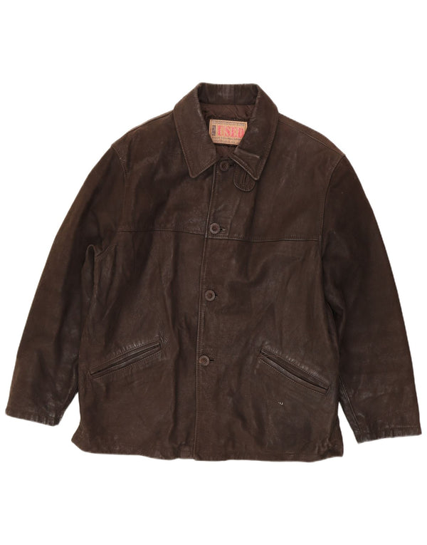 Giacca in pelle vintage da uomo IT 48 Marrone medio