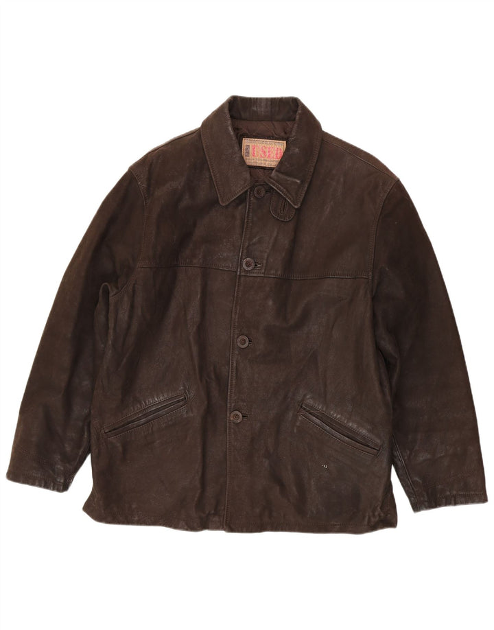 Giacca in pelle vintage da uomo IT 48 Marrone medio