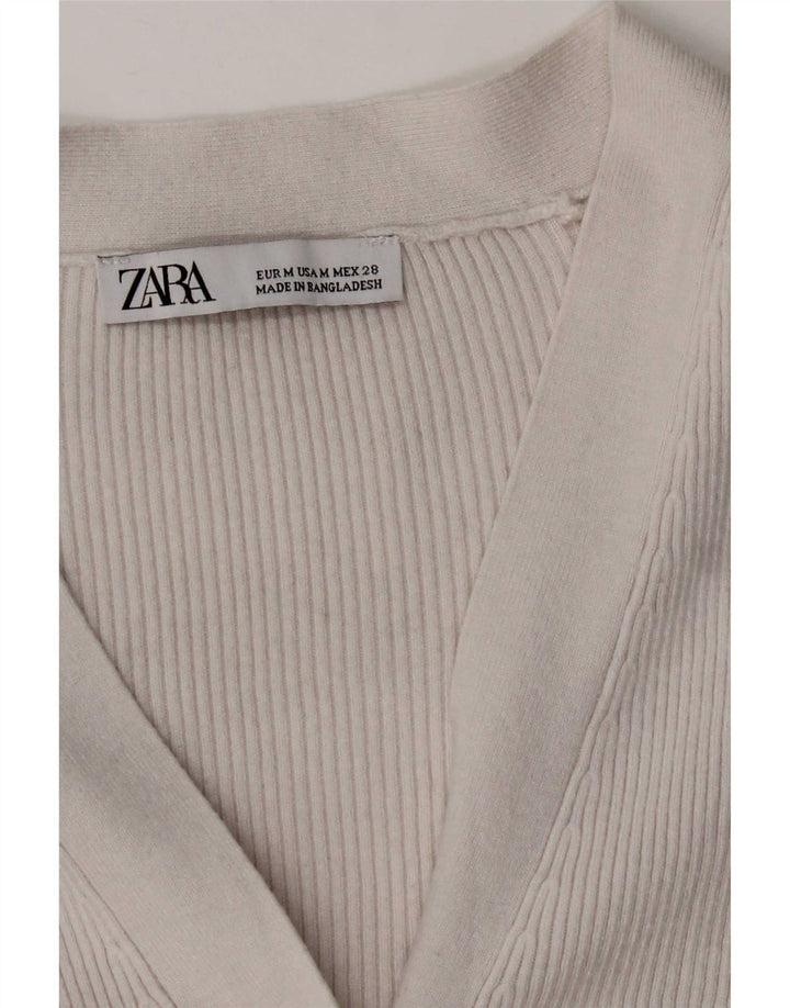 Maglione cardigan corto da donna Zara UK 14 bianco medio