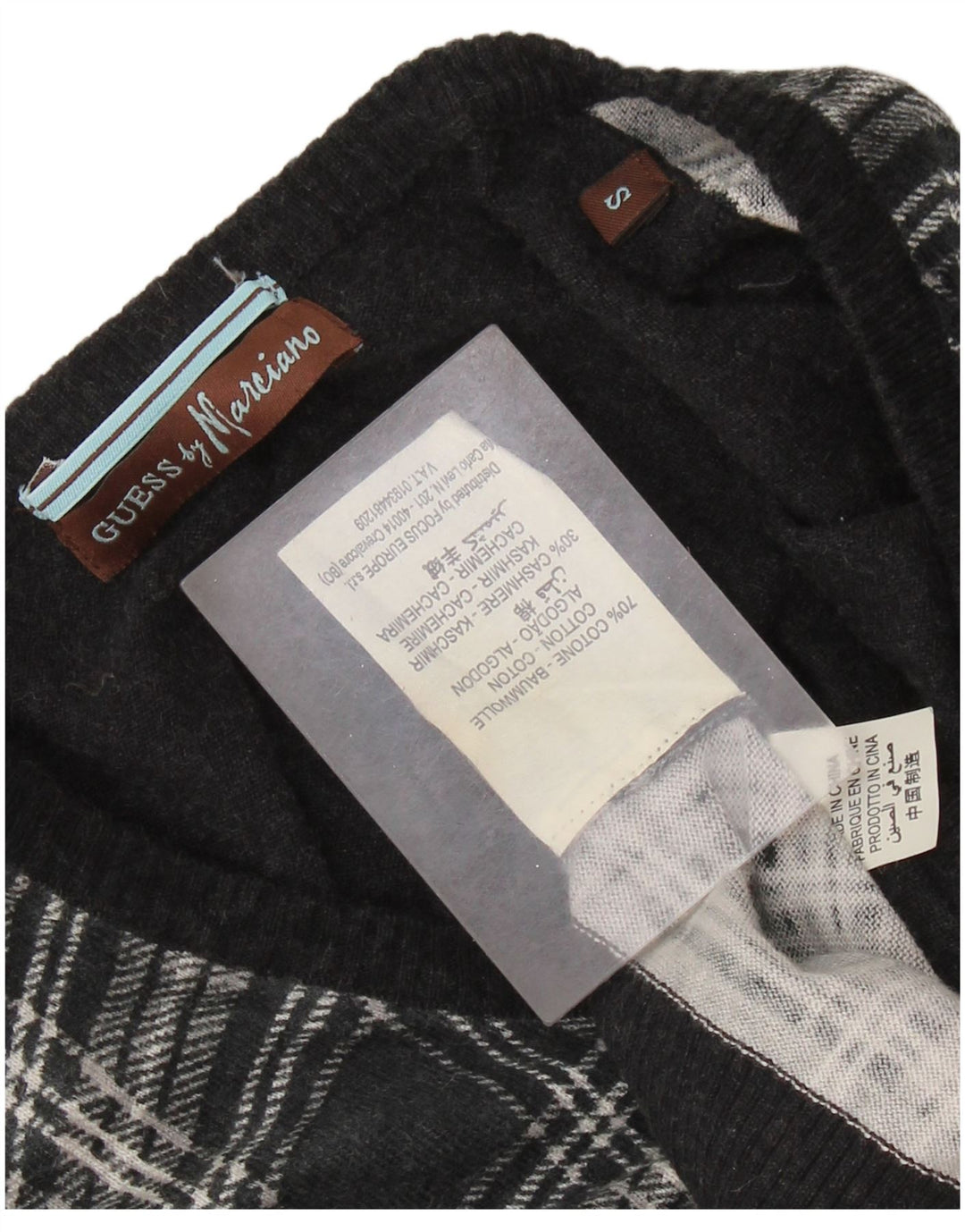 GUESS BY MARCIANO Maglione da donna con scollo a V UK 10 Piccolo quadretto nero