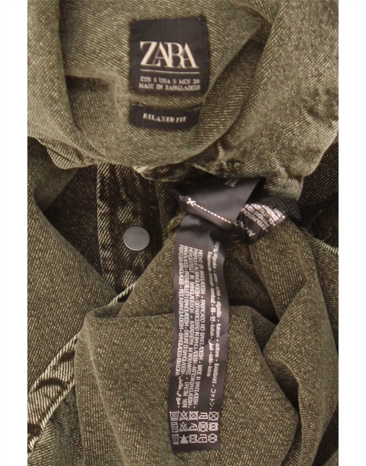 Camicia Zara da uomo in denim dalla vestibilità comoda e invecchiata, piccola, in cotone kaki