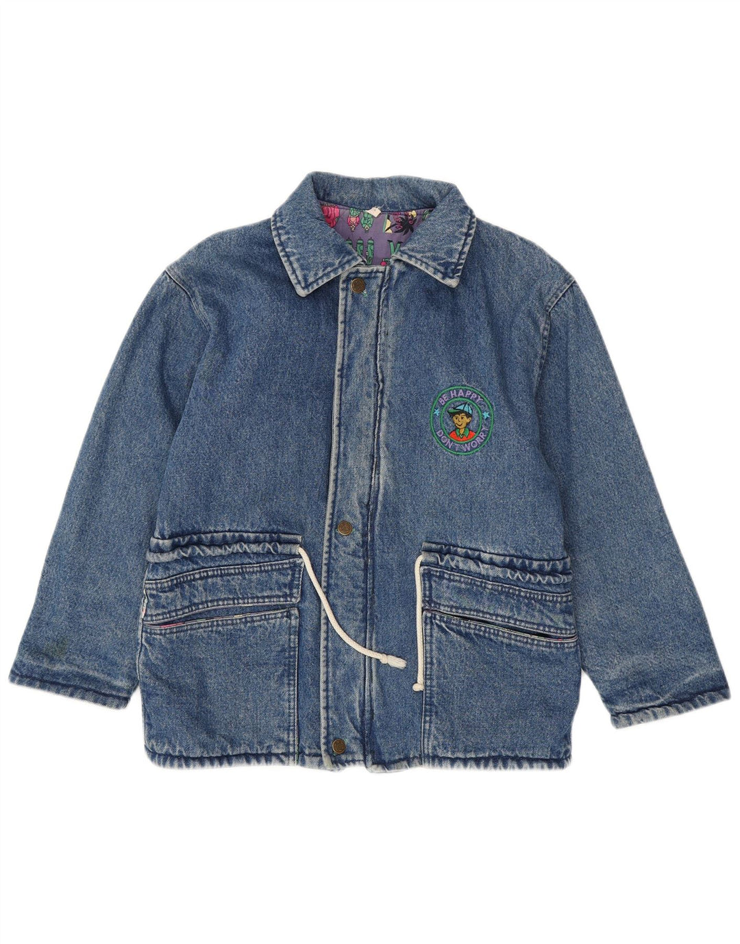 Giacca in denim con grafica vintage da donna UK 16 grande blu
