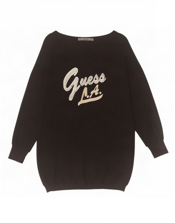 Guess Maglione da donna con scollo a barchetta con maniche a 3/4 con grafica UK 10 Small Nero
