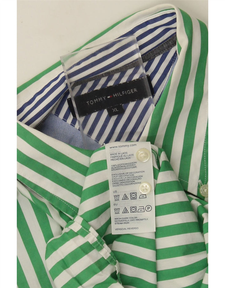 Camicia da uomo Tommy Hilfiger XL in cotone a righe verdi