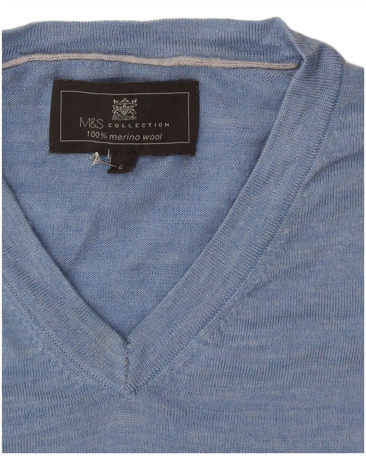Maglione da uomo Marks & Spencer con scollo a V, grande lana screziata blu