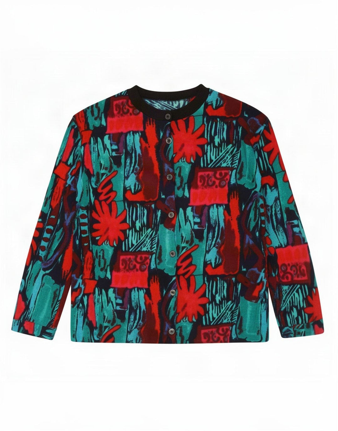 Maglione cardigan con motivo astratto da donna vintage UK 16 grande multicolore