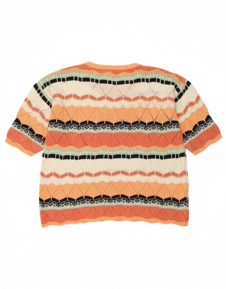 Maglione maglione girocollo da donna vintage UK 14 arancione medio geometrico