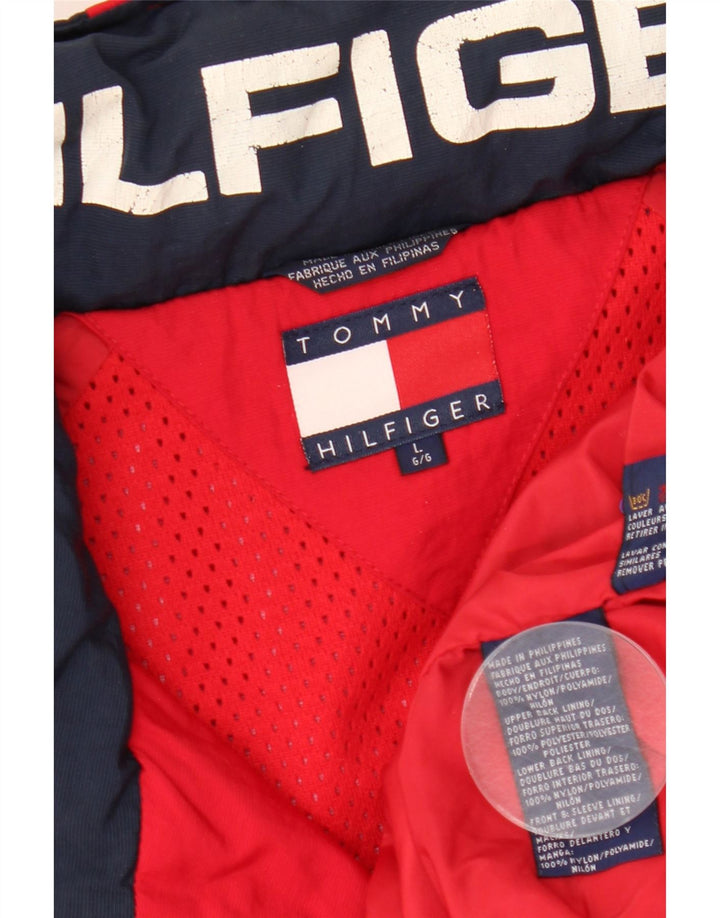 Tommy Hilfiger Giacca antipioggia da uomo con cappuccio UK 40 Large Rosso Colourblock Nylon