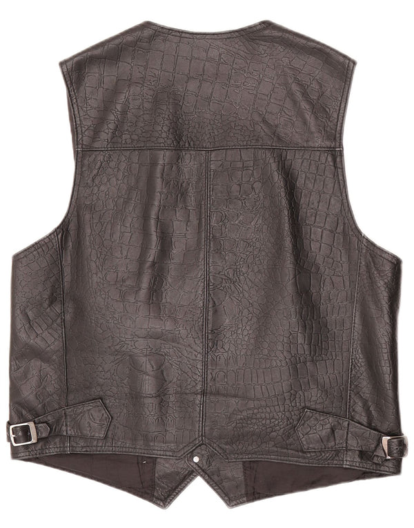 Gilet in pelle da donna vintage UK 18 XL nero con stampa animalier