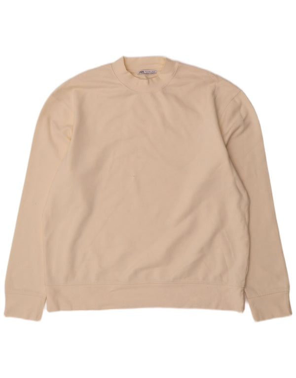 Zara Uomo Felpa Maglione Grande Cotone Bianco Sporco