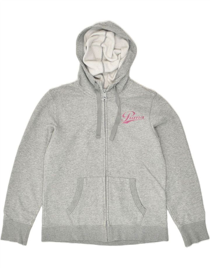 PUMA Womens Zip Hoodie Sweater UK 14 Medium Grey Cotton | Vintage Puma | Thrift | Second-Hand Puma | Used Clothing | Messina Hembry 