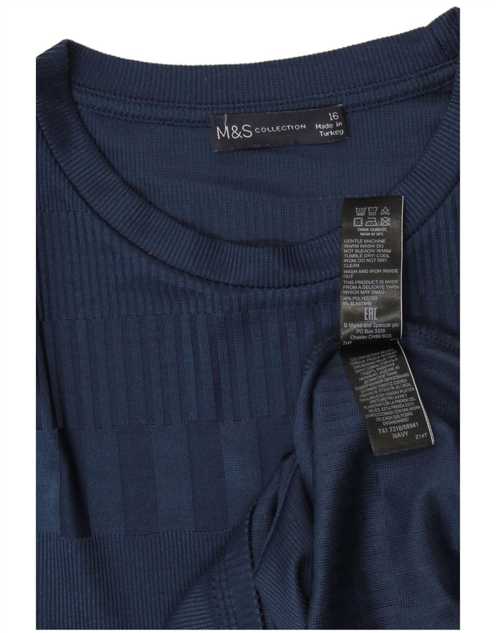 MARKS & SPENCER T-shirt da donna Top UK 16 Grande poliestere a righe blu navy