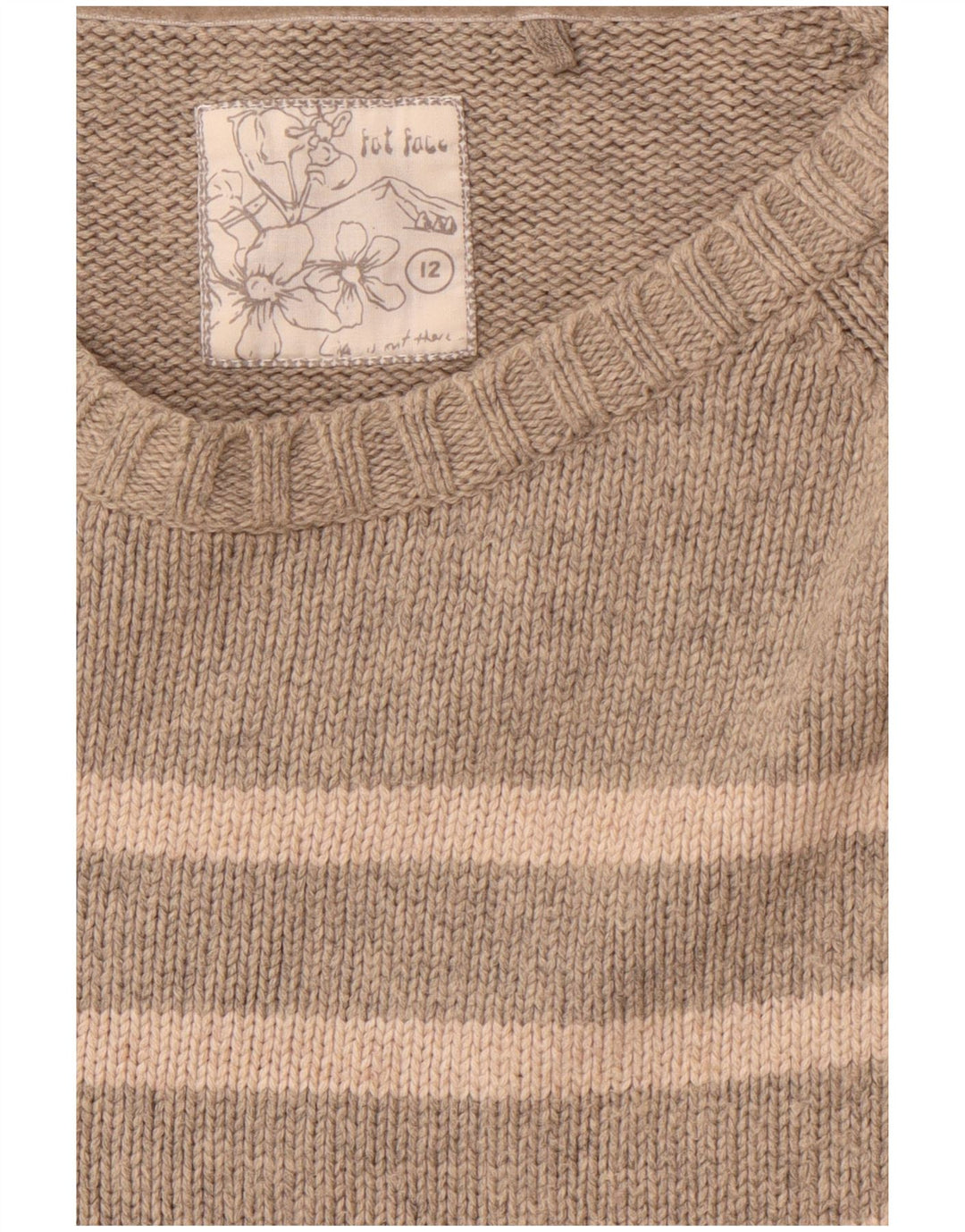 FAT FACE Maglione da donna con scollo a barchetta UK 12 Grigio medio a righe