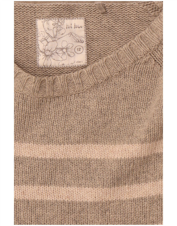 FAT FACE Maglione da donna con scollo a barchetta UK 12 Grigio medio a righe