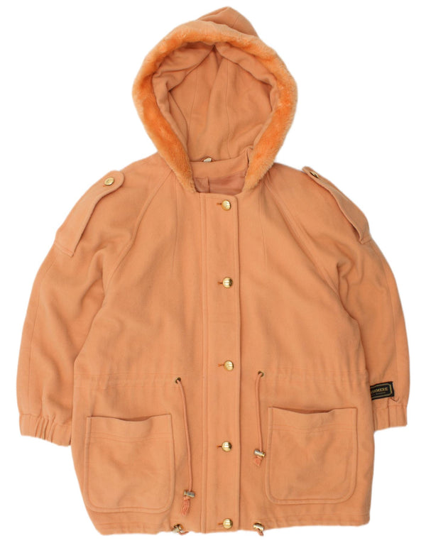 Cappotto militare oversize con cappuccio da donna VINTAGE UK 16 Large Orange Wool