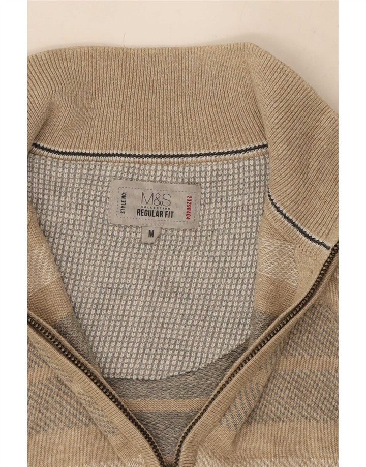 Maglione cardigan da uomo vestibilità regolare Marks & Spencer a righe beige medio