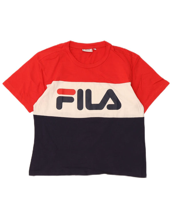 T-shirt grafica da donna Fila Top UK 6 XS rosso in cotone color block