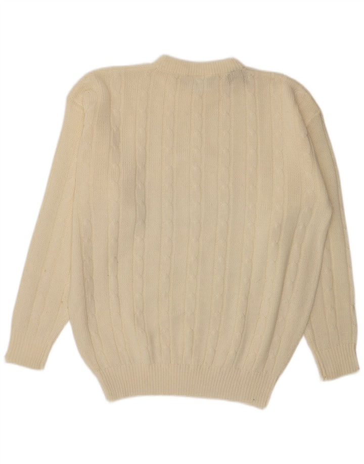 Maglione girocollo da uomo vintage grande in acrilico bianco sporco