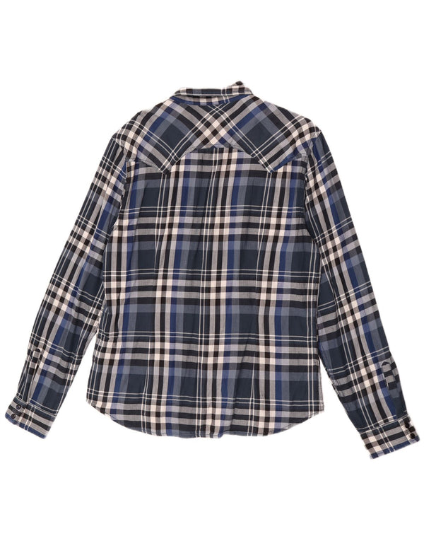 Guess Camicia da uomo slim fit in flanella UK 40 Cotone scozzese medio blu navy
