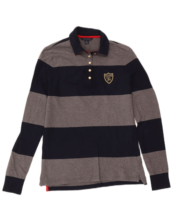 Polo da rugby a maniche lunghe da donna Tommy Hilfiger UK 14 Large Grey Striped