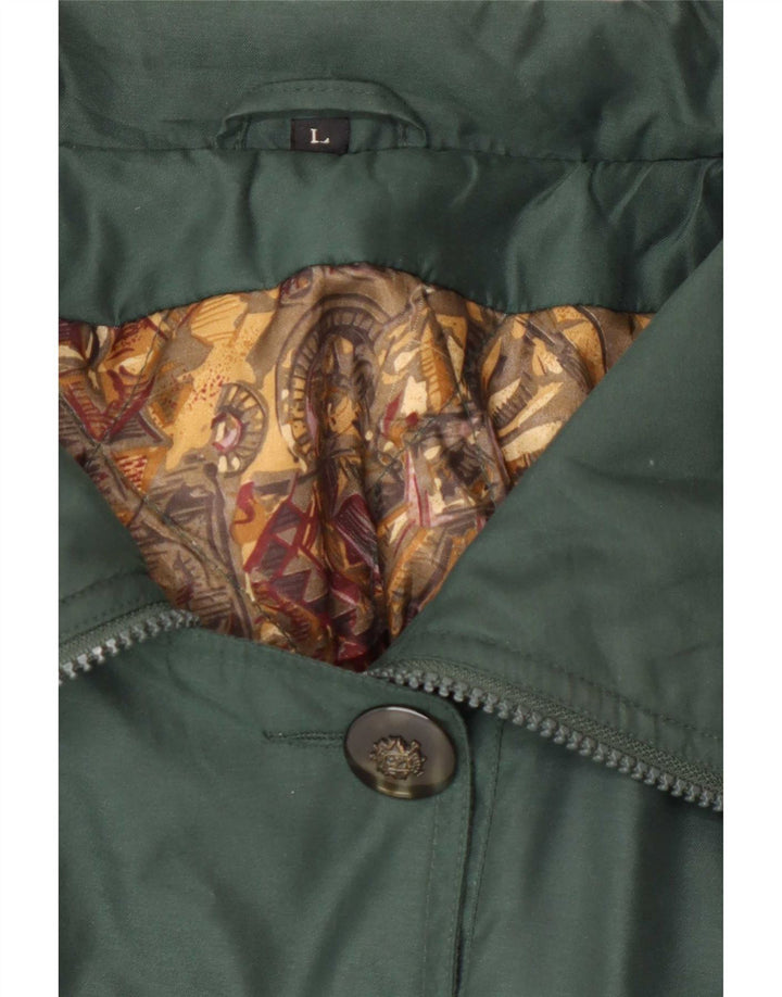 Giacca parka oversize con cappuccio da donna vintage UK 16 grande poliestere verde