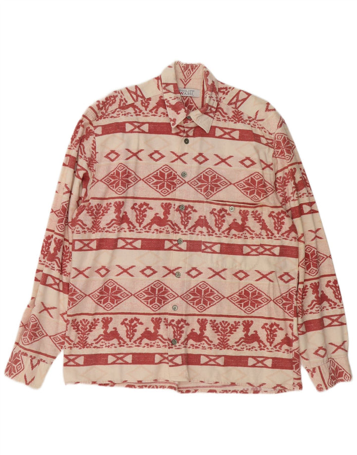 VINTAGE Mens Flannel Shirt Large Off White Fair Isle