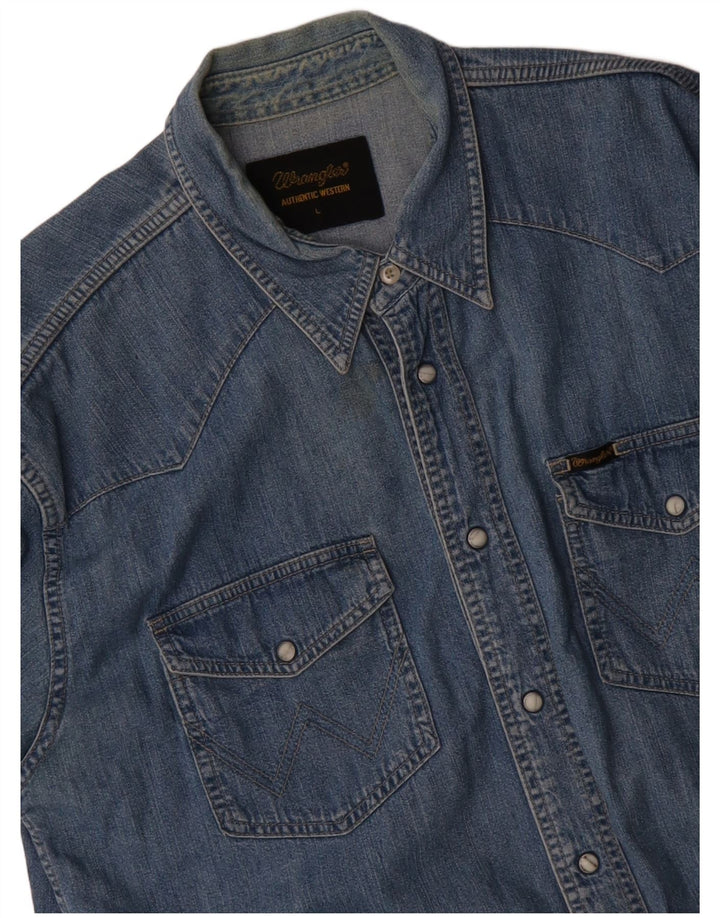 Camicia di jeans western da uomo Wrangler di grandi dimensioni in cotone blu