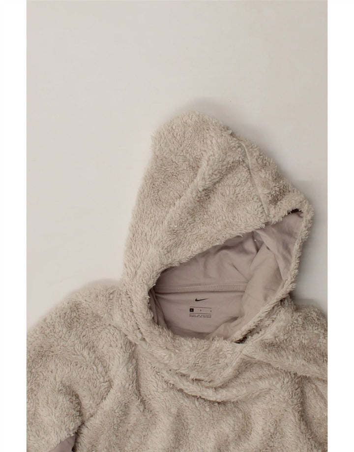 NIKE Womens Hooded Fleece Jumper UK 16 Large Beige Polyester Vintage Nike and Second-Hand Nike from Messina Hembry 