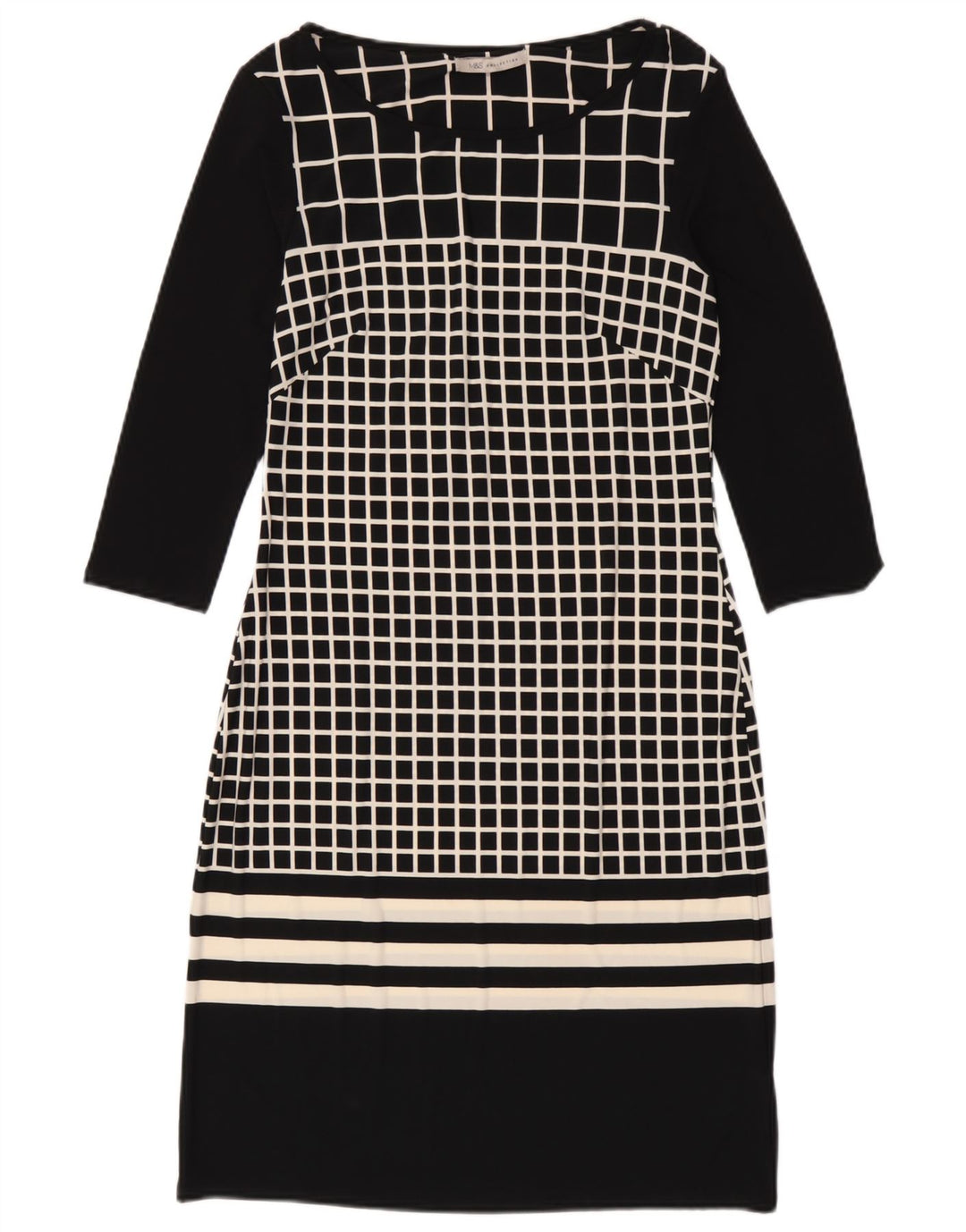 Abito tubino con maniche a 3/4 Marks & Spencer da donna UK 8 piccoli quadri neri