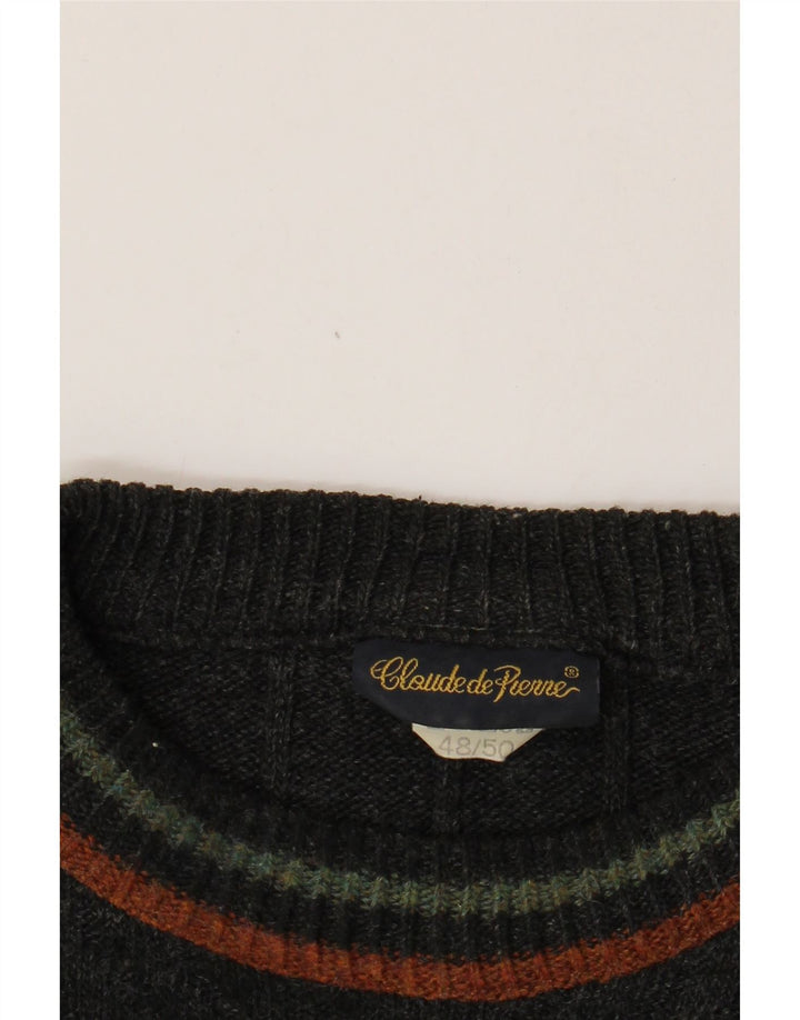 Maglione vintage da uomo girocollo IT 48/50 blu navy medio geometrico