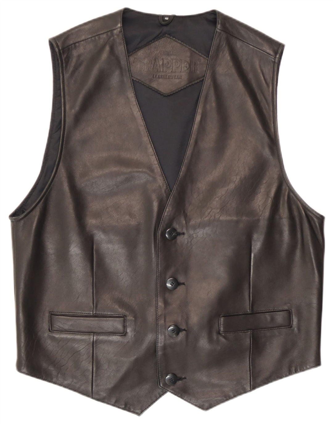 Gilet in Pelle Uomo Trapper IT 48 Medio Pelle Nera